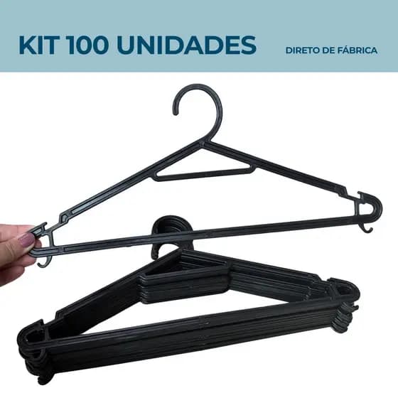 Kit 100 Cabides Multifuncional Preto Adulto Direto de Fábrica - ESTRELA G007