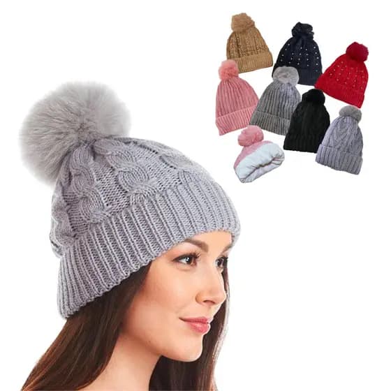 Touca Pompom Forrada Feminina Outono Inverno AT094