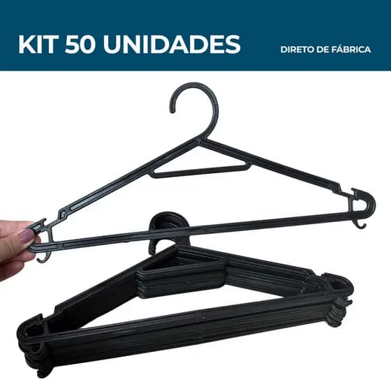 Kit 50 Cabides Adulto Preto Multifuncional Direto de Fábrica - ESTRELA G007