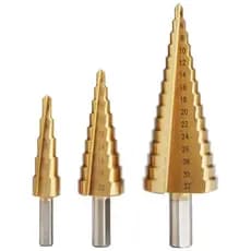 Kit Jogo de Broca Escalonadas De Titânio 3 Peças 4-12 4-20 4-32mm Espiral - PROFISSIONAL