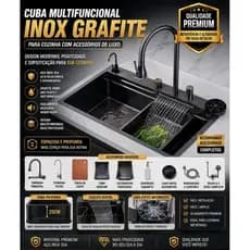 Cuba Multifuncional Inox Grafite Para Cozinha Com Acessórios de luxo.