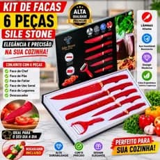 Kit de Facas 6 Peças Sile Stone Vermelha – Elegância e Precisão na Sua Cozinha - Cortes Profissionais de luxo.