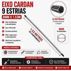 Eixo Cardan 9 Estrias 8mm X 1.5 M P/ Roçadeira Nakasaki/siga