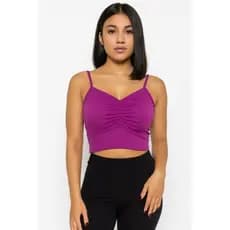 Cropped Top Ribana Alcinha Franzido Alça Fina Feminino com Bojo Alto Verão Bloquerinha