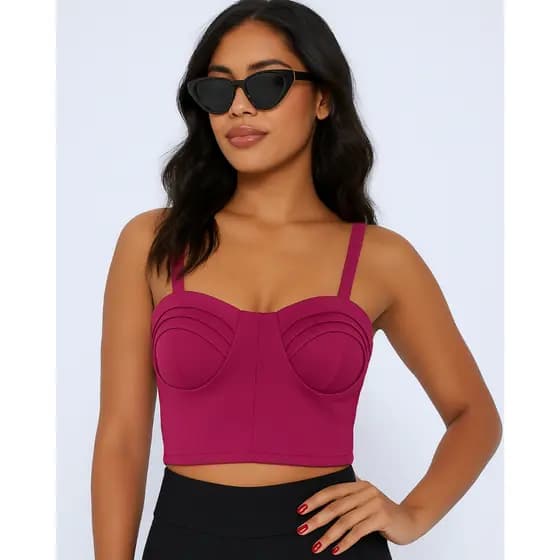 Cropped  Blusinha Top Neoprene Alcinha Feminina Bojo Meia taça Retrô Moda Blogueira