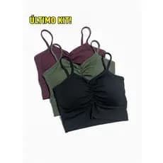 Kit Cropped Top Feminino decote Alcinha Bojo Bloqueirinha Verão Bloquerinha