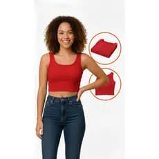 Regata Liso Cropped Top Feminina Verão Canelado Bloqueirinha