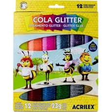 Cola Glitter Com 12 Cores 23g - Brilhante - Nao tóxica - Acrilex