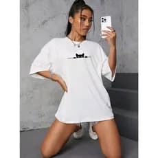 camiseta feminina BLUSÃO de ombro caído com gráfico estampada T-SHIRT 100% ALGODÃO