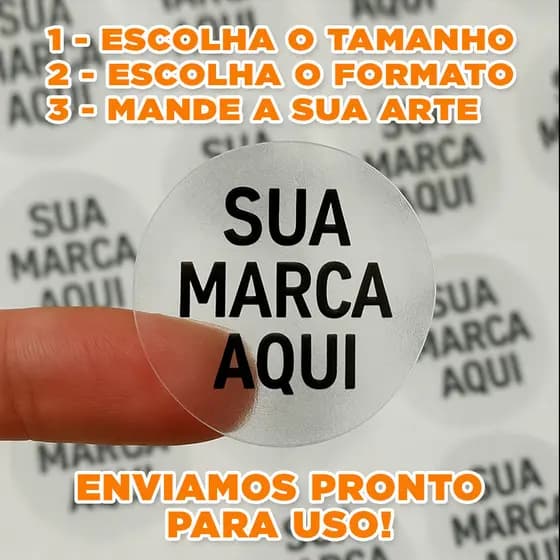 Kit 50 Adesivos Etiqueta Vinil Transparente Personalizado com SUA ARTE - Vários tamanhos 3x3, 4x4, 5x5, 6x6, 7x7 etc.