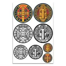 Cartela Adesivo Medalha de São Bento Colorida Preto e Branco