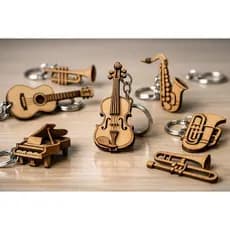 Kit com 50 chaveiros personalizados instrumentos musicais 7x3,9cm em MDF