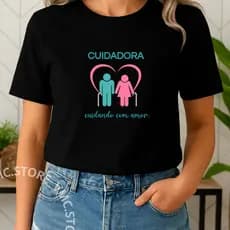 Camiseta Camisa Blusa Feminina T Shirt Cuidadora de Idosos Saúde Enfermagem Técnico Profissão