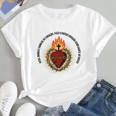 Camiseta Camisa T Shirt Católica Cristã Coração de Jesus Oração 100% Algodão