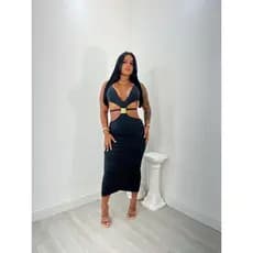 vestido suplex justo feminino longo com decote elegante