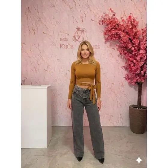 blusa manga longa com amarração  estilo gringa