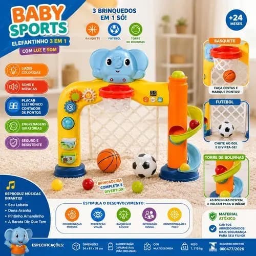 🐘 Brinquedo Infantil Elefantinho 3 Em 1 🎶 Luz Som Educativo ⚙ Desenvolvimento Motor Diversao