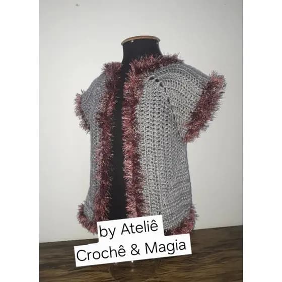Colete de crochê adulto crochê tricô inverno moda
