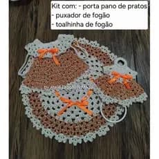Kit Puxador de Fogão, Porta Pano e Toalhinha Fogão em crochê, decoração cozinha organizadores