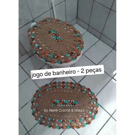 Jogo de tapetes para banheiro, de crochê, kit com 2 peças decoração