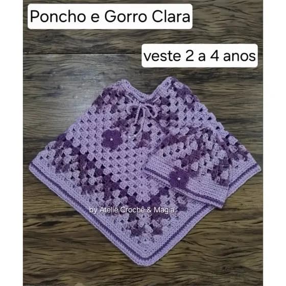 Poncho e Gorro Infantil Crochê Inverno Acessório casaco