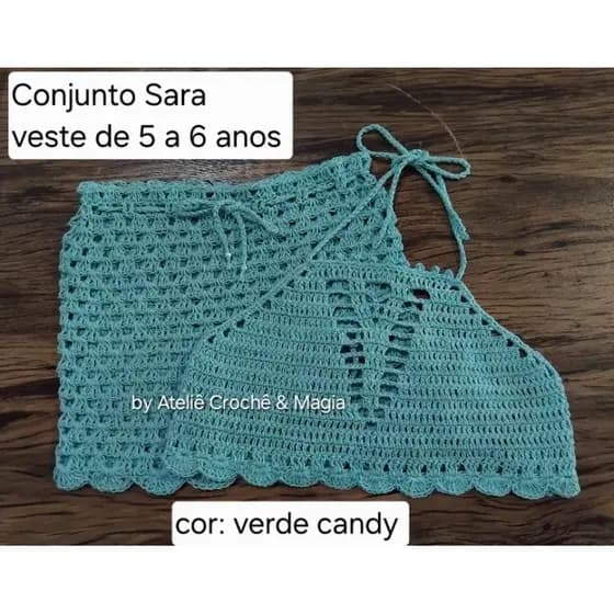 Saia e Cropped Infantil de Crochê, moda, roupa infantil