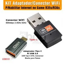 Kit Adaptador/Conector USB WiFi P/ Habilitar Internet no Vídeo Game Portátil R36s