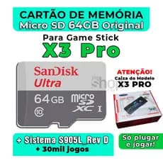 Cartão de Memória MicroSD 64GB Original +Sistema P/ GameStick X3 Pro +Jogos - Envio Imediato