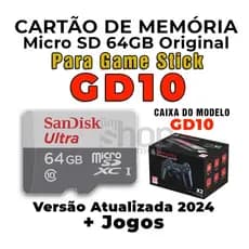 Cartão de Memória MicroSD 64GB Original +Sistema P/ GameStick GD10 +Jogos - Envio Imediato