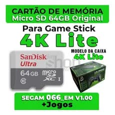 Cartão MicroSD 64GB P/Game Stick 4K Lite +Sistema +jogos - Envio Imediato