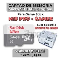 Cartão de Memória MicroSD 64GB Original +Sistema P/ GameStick M15 Pro +Jogos - Envio Imediato