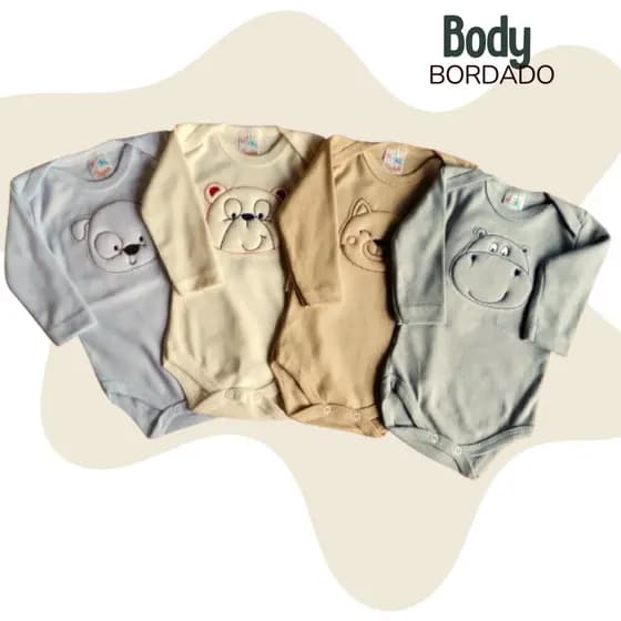 Kit 4 Peças Body De Bebe Infantil Bordado Manga Longa Menina Tecido Suedine 100% Algodão Enxoval de Bebê