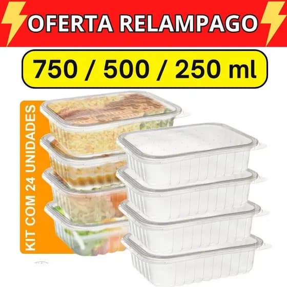 Kit 24 Unidades Pote Marmita Freezer Microondas Fitness Comida Congelada Marmitex