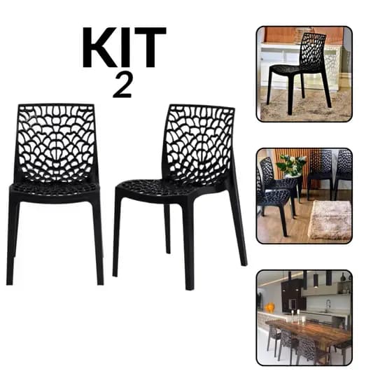 Kit 2 Cadeiras Gruvyer Preta Para Sala De Jantar e Área Gourmet