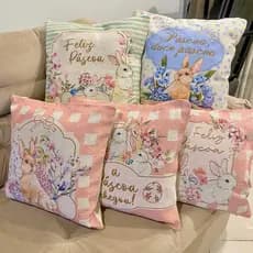 Kit de Capas de Almofada de Páscoa Capa de Travesseiro 100% Poliéster Decoração Sala Quarto Coelhos