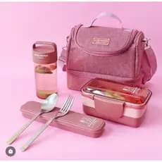Kit Marmita Térmica Coleção Joy Jacki Design 5 peças Fitness Livre de BPA Praticidade Porta escova Bolsa térmica Garrafa