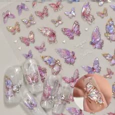 Autocolantes De Unhas De Borboleta Rosa Alta Qualidade Desenho De Luz De Concha Decoração De Arte