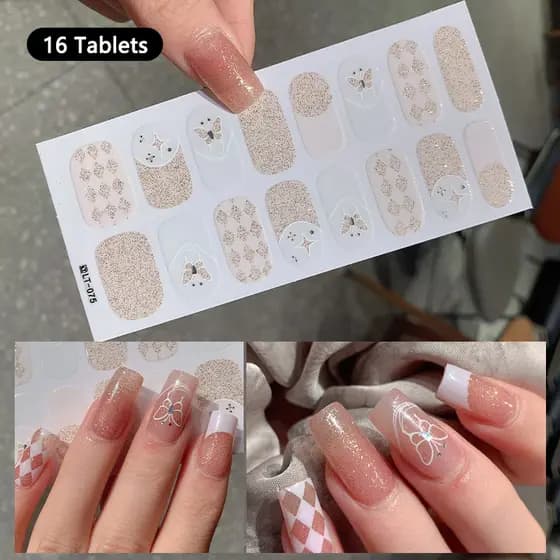 16 Pçs Tiras Adesivos De Unhas Brilhantes Simples Arte Do Prego Completos Envoltórios DIY NAil Fazendo