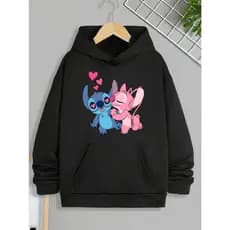 Moletom Estampado Lilo Stitch Moda Feminina Canguru Com Capuz