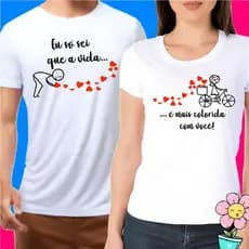 Kit Camiseta Dia dos Namorados Casal Bicicleta Coração 100% Algodão Feminino E Masculino Tendencia