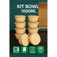 Kit 10 Potes Plásticos  BOWL Marmitas Redondo Organizador Alimentos 1 Litro
