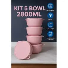 Kit Potes Plastico Redondo bowl 5 Unidade 2,8L Artigo cozinha Arganizador Alimentos