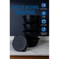 Kit 5 Potes Bowl 2,800ML Jogo Redondo Plastico Marmita Organizador Cozinha