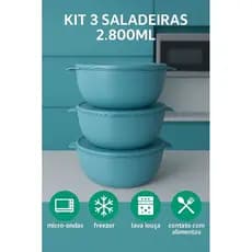 Kit 3 Saladeira Potes Tampa 2,800ML Armazenamento Alimentos Bacia Plastico