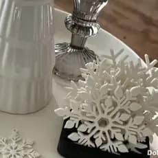 Kit 6 Porta Copos Natalinos Floco de Neve 10x10cm c/ Suporte Organizador Decoração Mesa Ceia Enfeite