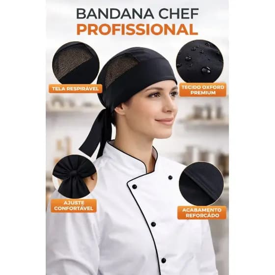 KIT Bandana Cozinha Oxford Unissex Ajustável Chef Restaurante Padaria Garçom Barman Confortável Lavá