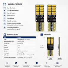 kit 2 Lâmpada LED T10 Canbus 24 LEDs Âmbar Laranja Super Brilho T10