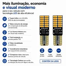kit Lâmpada 4 ou 10 Unidades LED T10 Canbus 24 LEDs Âmbar Laranja Super Brilho T10