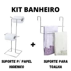 Kit Banheiro Suporte Porta Toalha duplo Box + Porta Papel Higiênico Duplo de Chão