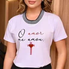 Blusa Feminina Evangélicas Elegante Moda Causal com Silk Gola O Punho Blusa Blusinha Camisa T-Shirt
